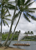 Click to enlarge Kiko's canoe sailing at Wailoa Park